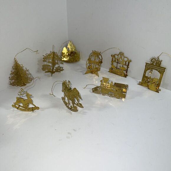 Danbury Mint 23K Gold Plated Christmas Ornament 9 Piece Lot Vintage 80’s Detail - Picture 1 of 9